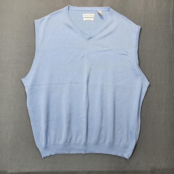 Tehama Mens Sweater Vest XXL Blue Tencel Merino Wool Blend Preppy Office Vintage - Picture 1 of 11
